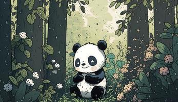 soffice carino panda bambino nel il foresta nel ridendo felicemente, stile, animale, panda bambino, creare ai foto