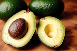 avocado su taglio tavola. salutare cibo concetto. avvicinamento. generativo ai foto