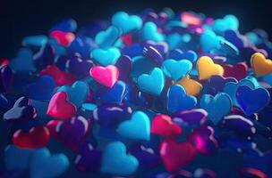 colorato cuore forma Palloncino con blu cielo. San Valentino giorno sfondo con cuore sagomato palloncini. generativo ai. foto