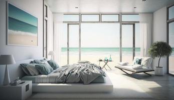 spiaggia Camera da letto interno - moderno e lusso vacanza, 3d rendere, creare ai foto