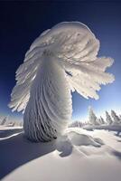 neve coperto albero seduta su superiore di un' neve coperto terra. generativo ai. foto