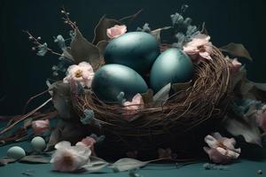Pasqua uovo nel nido saluto carta modello generato digitale illustrazione foto
