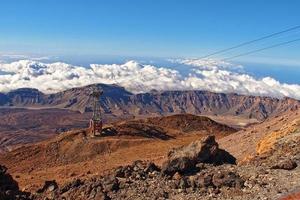 vulcanico paesaggio con un' cavo auto per il superiore di il montagna di il spagnolo teide vulcano su tenerife, canarino isole foto