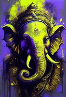 generativo ai illustrazione di Ganesha indù Dio , con fiori, olio pittura prese su in Paradiso, seduta nel davanti di bokeh mandala sfondo foto