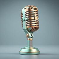 Radio stazione retrò metallico microfono per vivere Podcast o mostrare trasmissione vivere eventi e ricodifica studio concetti - generativo ai foto