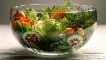abbondante tavolo pieno con assortito frutta e la verdura, un' colorato Schermo di salutare mangiare, generativo ai. foto