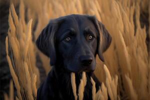 vicino su di un' cane nel un' campo di alto erba. generativo ai. foto