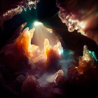 grotta pieno con molte di diverso colorato rocce. generativo ai. foto