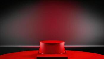 realistico 3d rosso tema podio per Prodotto Schermo. ai generato foto