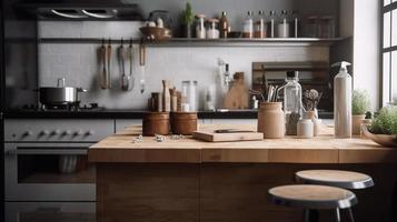 semplice minimalista moderno cucina accogliente confortevole e elegante per Casa e appartamento, mobiletto, cucina lavello, e alcuni cucina elettrodomestici, pranzo camera, bene interno. foto