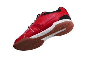 rosso scarpe da ginnastica con nero lacci e bianca strisce su un' bianca sfondo. foto