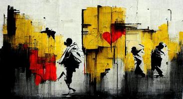 generativo ai, inchiostro nero strada graffiti arte su un' strutturato carta Vintage ▾ sfondo, ispirato di Banksy. foto