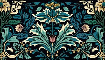 generativo ai, floreale colorato modello. William morris ispirato naturale impianti e fiori sfondo, Vintage ▾ illustrazione. popolare stile foto