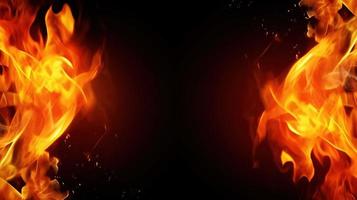 fuoco fiamme su nero sfondo. avvicinamento di fuoco fiamme isolato su nero sfondo. foto