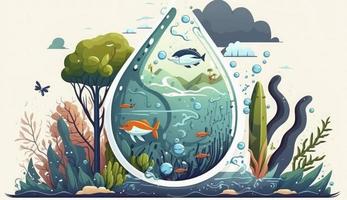 concetto di ecologia e mondo acqua giorno .cartone animato arte, mondo terra giorno manifesto, striscione, carta, aprile 22, Salvataggio il pianeta, ambiente, pianeta terra, creare ai foto