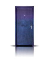 blu di legno porta isolato su bianca sfondo foto
