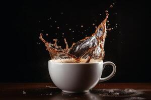 caffè spruzzi nel un' caffè tazza creato con generativo ai tecnologia. foto