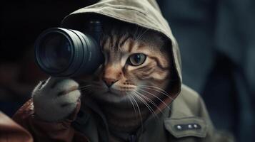 ai generativo un' gatto nel spiare attrezzatura foto