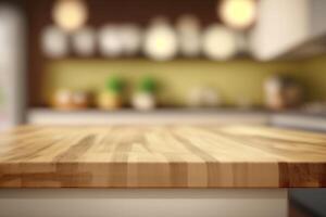 legna tavolo su sfocatura cucina contatore sfondo ai generato foto