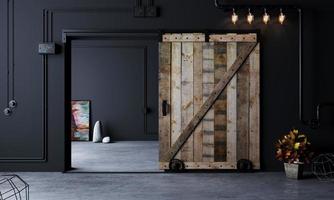 fienile porta scorrevole in legno in camera soppalcata foto