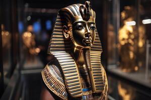 Faraone Tutankhamon nel un' buio Museo camera. generativo ai foto