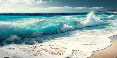 il tropicale paesaggio marino con mare onda per il spiaggia con ai generato. foto