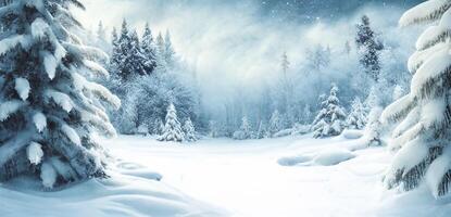 il paesaggio di nevoso foresta nel inverno con ai generato. foto