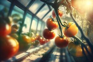 il pomodori nel il serra con ai generato. foto