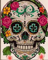 un' colorato giorno di il morto cranio con fiori e le foglie ai generativo foto