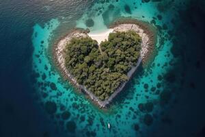 aereo Visualizza di cuore forma isola nel mare. generativo ai foto