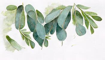 astratto le foglie mazzo verde acquerello sfondo illustrazione alto risoluzione. generativo ai foto