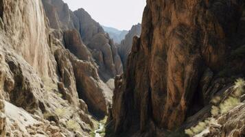 un' canyon con ripido roccia muri. generativo ai foto