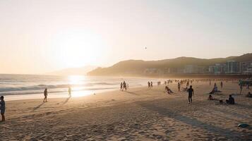 un' spiaggia scena con le persone. generativo ai foto