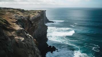 un' scogliera con un' Visualizza di il oceano. generativo ai foto