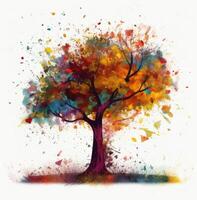 astratto albero con radici e colorato le foglie. isolato su bianca sfondo. piatto stile, vettore illustrazione. generativo ai. foto