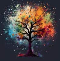astratto albero con radici e colorato le foglie. isolato su bianca sfondo. piatto stile, vettore illustrazione. generativo ai. foto
