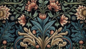 generativo ai, floreale colorato modello. William morris ispirato naturale impianti e fiori sfondo, Vintage ▾ illustrazione. popolare stile foto