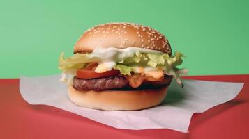 hamburger su vivido sfondo. illustrazione ai generativo foto