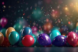 un' festivo sfondo con colorato palloncini creato con generativo ai tecnologia. foto