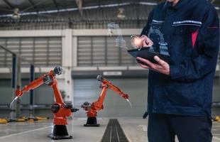 braccio robot ai produzione auto ui fai da te pannello di controllo produzione industria tecnologia servizio Manutenzione di futuro magazzino meccanico futuro tecnologia auto riparazione e produzione foto