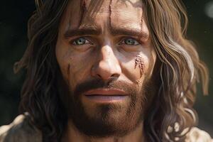 Gesù Cristo, un' ritratto di un' forte, coraggioso uomo. generativo ai foto