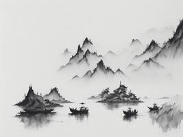 lago e montagna paesaggio ai generativo foto