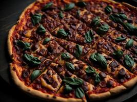 Pizza su bellissimo sfondo per ristorante ai generativo foto