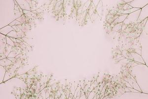 cornice realizzata con fiori di respiro del bambino gypsophila su sfondo rosa foto