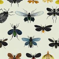 gruppo di insetti seduta su superiore di un' bianca superficie. generativo ai. foto