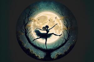 ballerina danza nel davanti di un' pieno Luna. generativo ai. foto