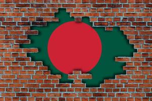 3d bandiera di bangladesh dietro a il rotto vecchio pietra parete sfondo. foto