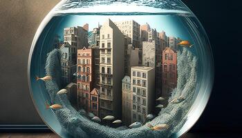 città nel un' acquario, digitale arte illustrazione, generativo ai foto