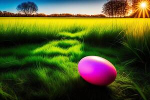 colorato Pasqua uova su verde erba sfondo. contento Pasqua concetto. ai generato foto