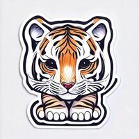 tigre testa etichetta su bianca sfondo. ai generato foto